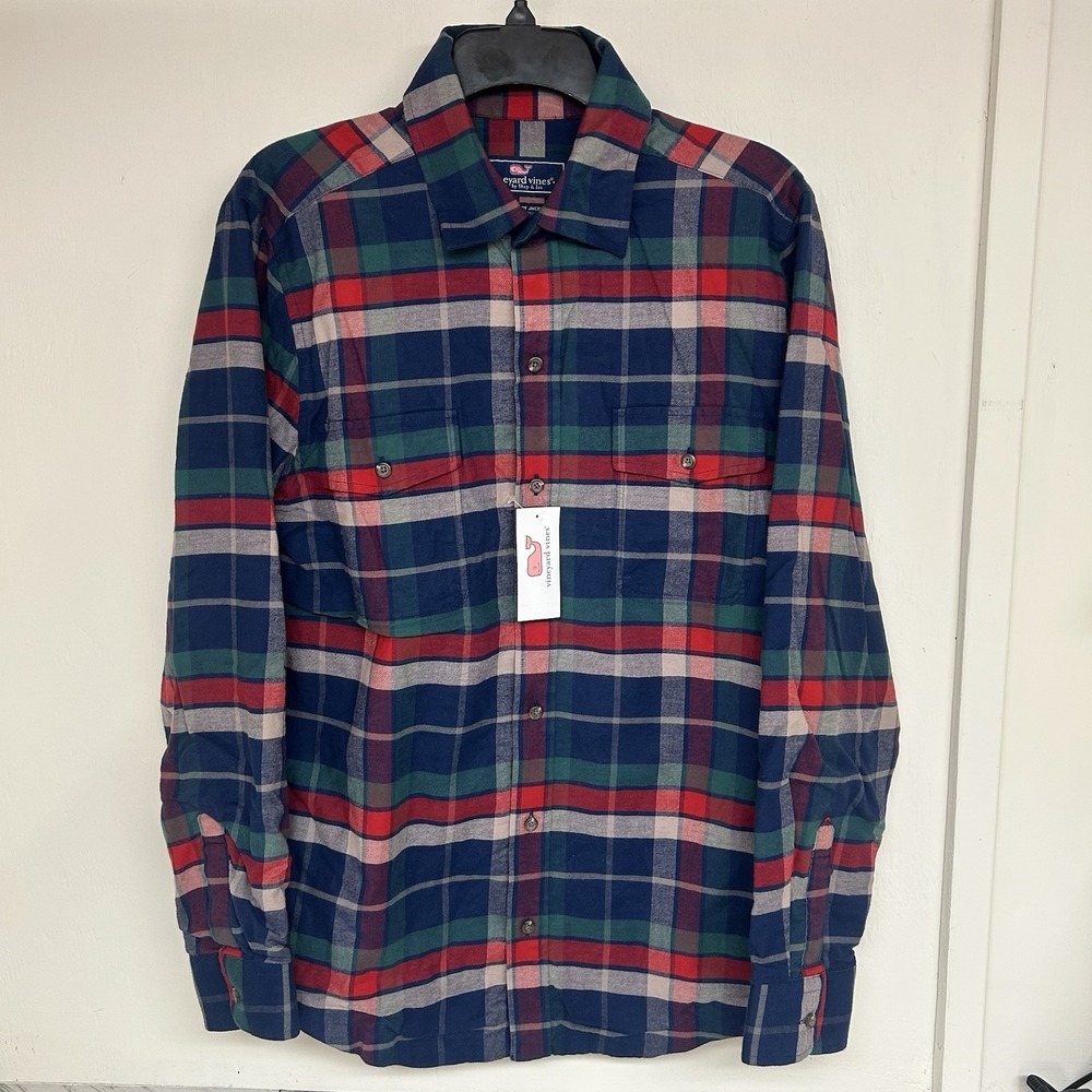 Vineyard Vines Mens Medium Flannel Button Down Plaid Classic Shirt Jacket Lined